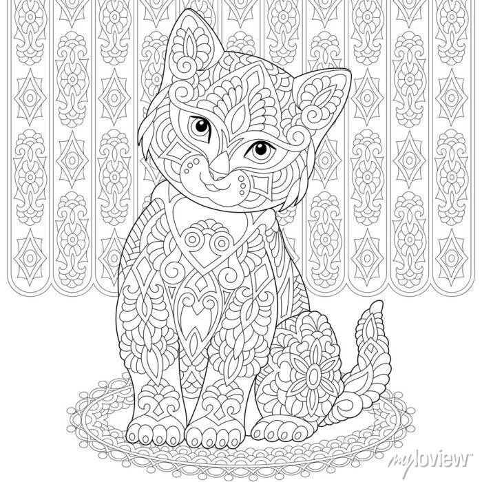 Zentangle cat coloring page
