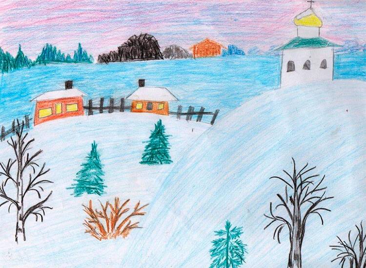 Детские рисунки на тему Зима