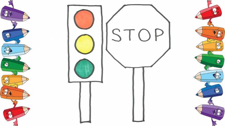 Рисуем светофор Знак стоп Учимся рисовать Draw a traffic light Stop sign Learning to draw