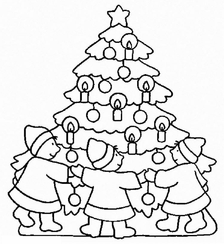 Хоровод детей вокруг елки дети Раскраска зима