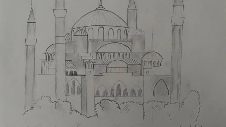 Как нарисовать мечеть карандашом, мусульманские рисунки поэтапно для начинающих