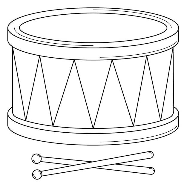 Ручной рисунок барабана с барабанными палочками, перкуссионный музыкальный инструмент, вектор в стиле каракулей