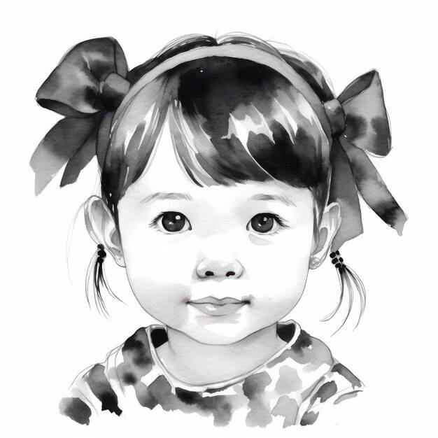Рисунок маленькой девочки с бантиком в волосах