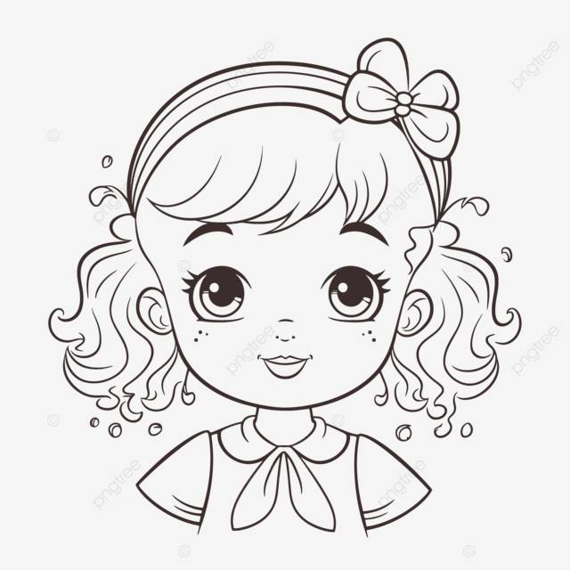 мультяшная девочка с красивыми локонами для рисования для детей набросок эскиза вектор PNG , стильный рисунок, стильный контур, стильный эскиз PNG картинки и пнг рисунок для бесплатной загрузки