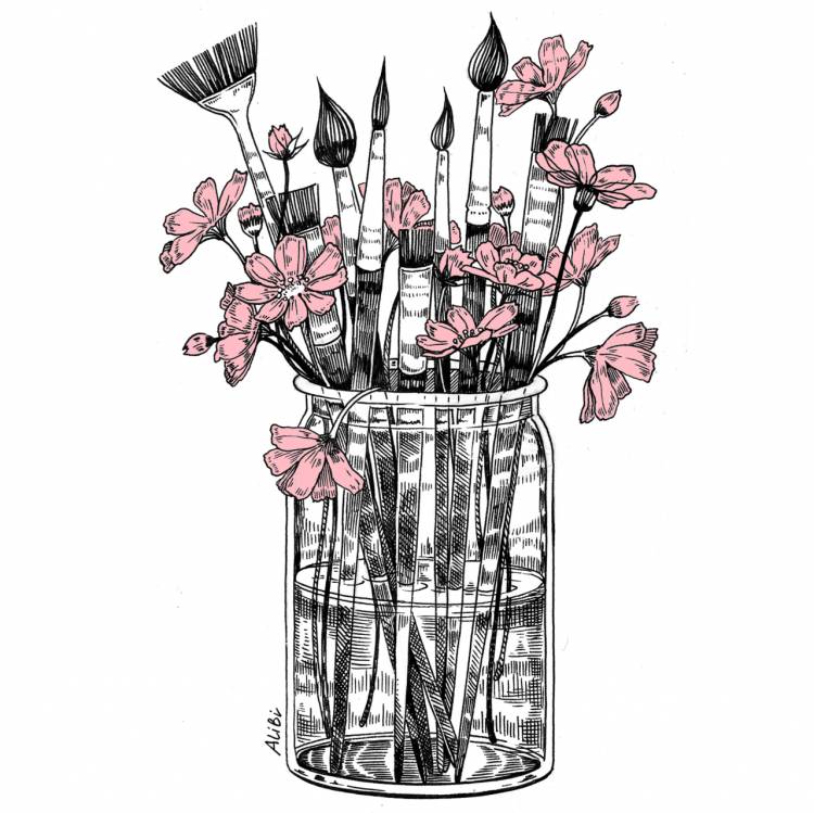Рисунок цветной цветы в вазе