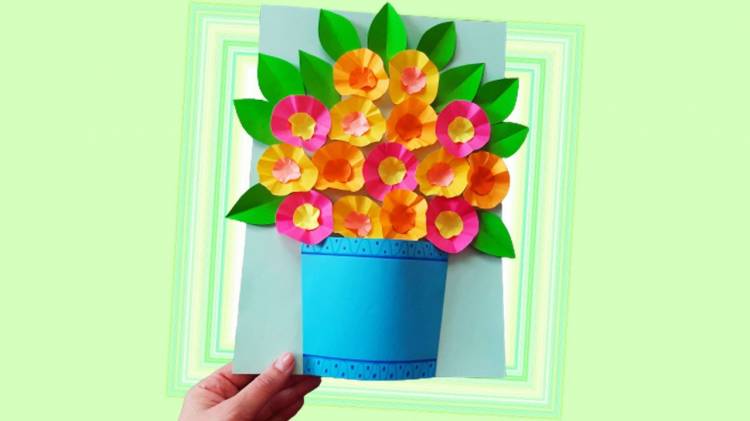 Аппликация цветы из бумаги в вазе