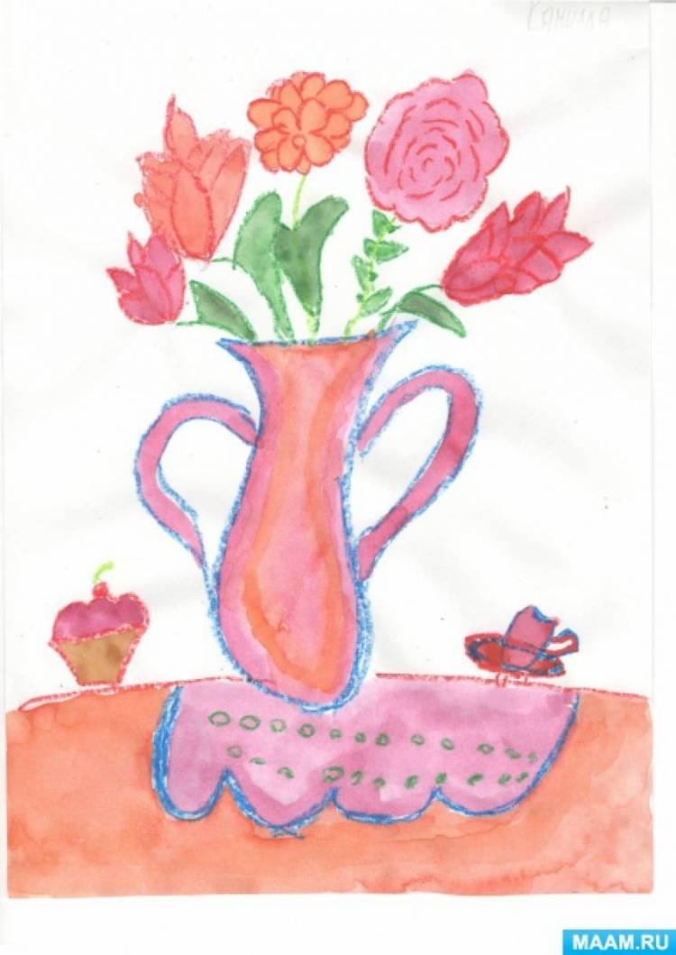 Фотоотчет о рисовании натюрморта «Цветы в вазе» в подготовительной группе 