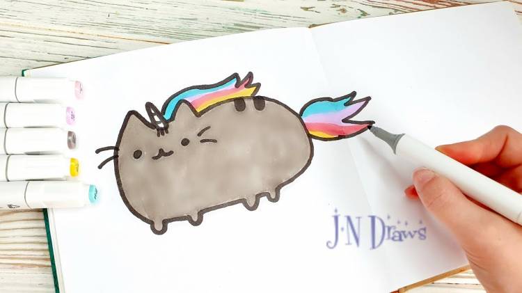 How to draw a Pusheen Cat Unicorn Simple Drawings In Sketchbook, Personal Diary How To Draw