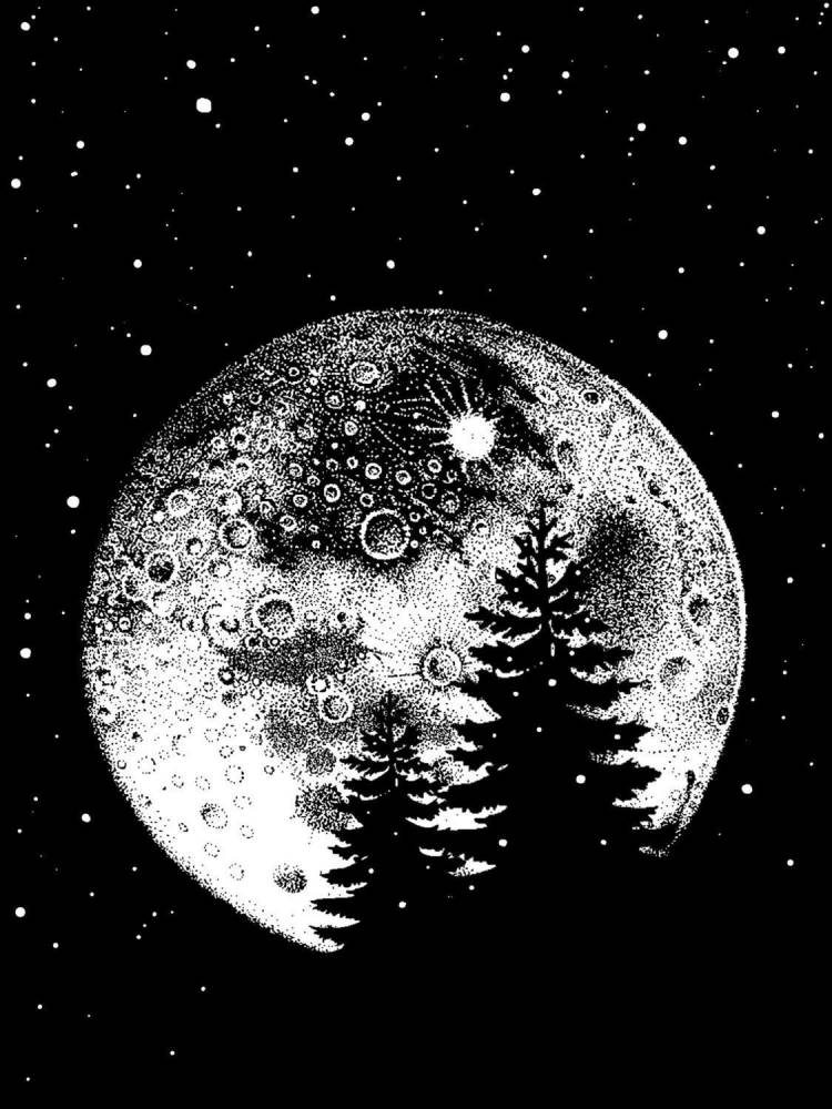 Луна черно белый рисунок