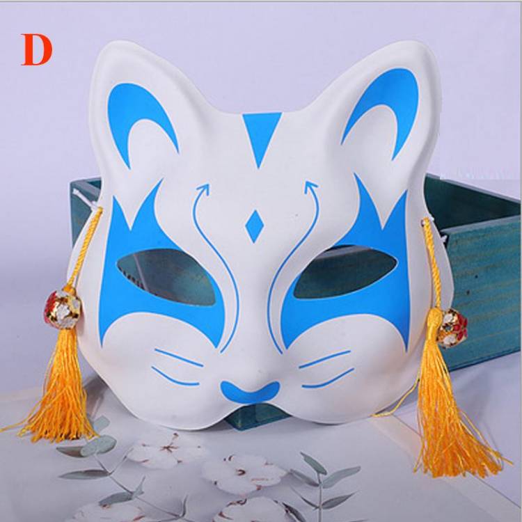 Японская маска лисы для вечеринок с кисточками и колокольчиками, ручная роспись Кицунэ, половина лица, косплей на Хэллоуин