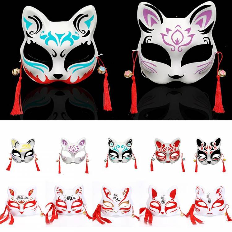 Розовые вишни, маски лисы, аниме, косплей, японская полулицевая маска кошки, маскарадный фестиваль, маски Кабуки Кицунэ, реквизит для вечеринки