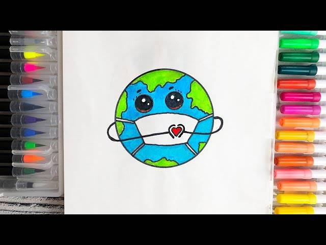 Планета Земля в маске от вирусов Легкие рисунки для срисовки Нарисовать рисунки