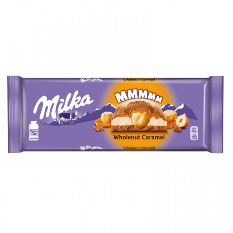 шоколад milka молочный с карамельной начинкой и обжар