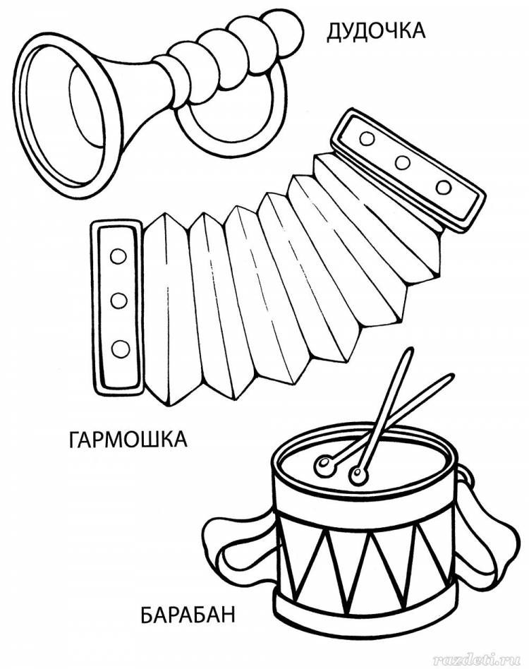 Раскраска русские народные музыкальные инструменты