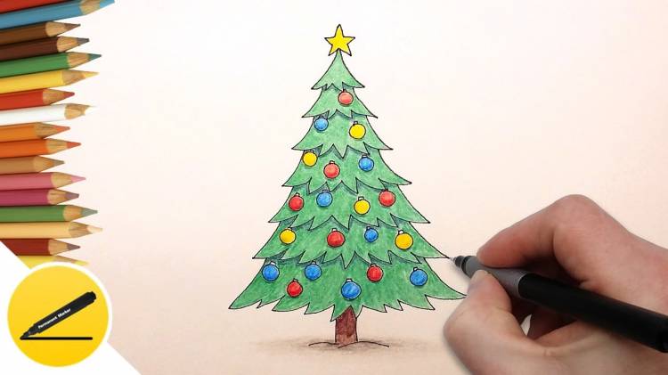 How to Draw a Christmas Tree step by step for kids