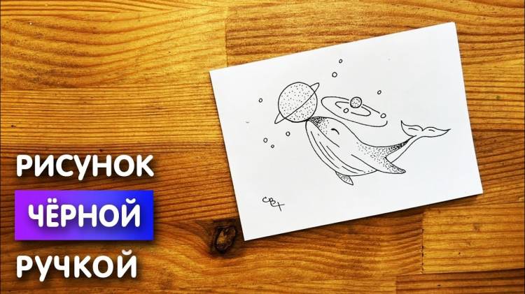 Рисунок черной ручкой Кит для начинающих