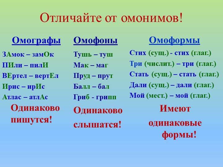 Презентация по русскому языку на тему Омонимы и их разновидности