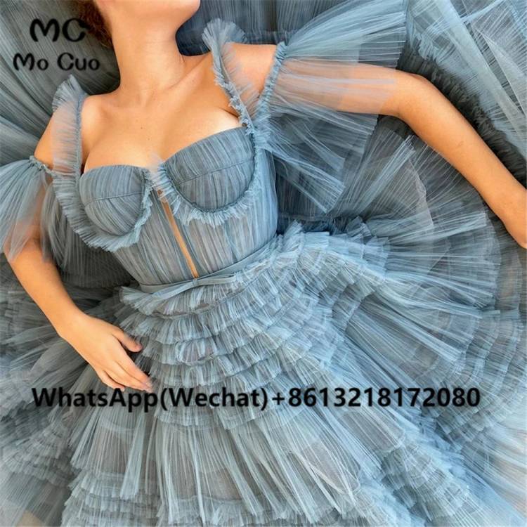Элегантные Синие вечерние платья, длинное платье для выпускного вечера, плиссированное вечернее платье из фатина в стиле ретро для женщин