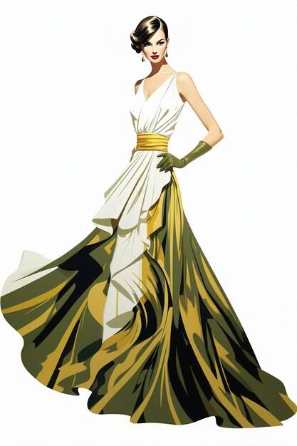 Женщина в платье с золотой лентой и золотой лентой
