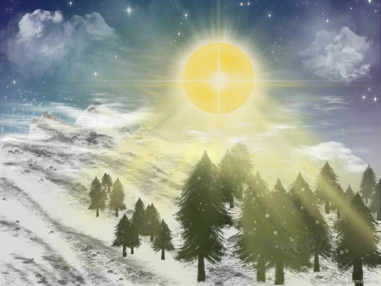 Цифровой рисунок Солнечный день в горах в интернет