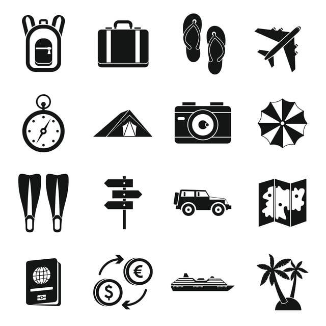 иконки путешествия установить простой стиль PNG , путешествовать, туризм, иконы PNG картинки и пнг рисунок для бесплатной загрузки