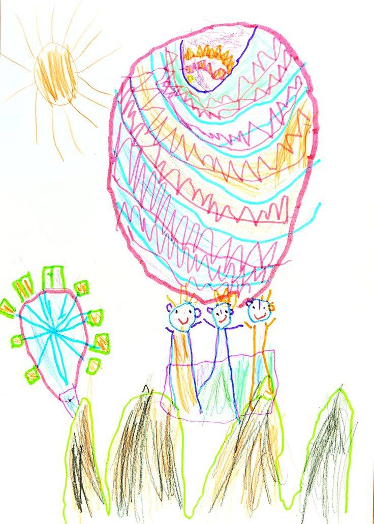 Воздушный шар, путешествие на воздушном шаре детский рисунок