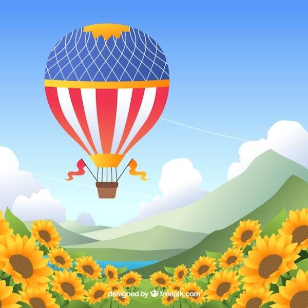 Картинки воздушного шара с корзиной на фоне неба 
