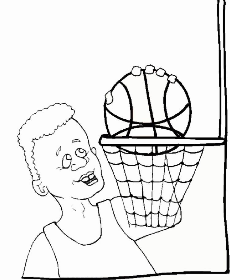 Баскетболист с мячом корзина мяч сетка спорт Раскраски для мальчиков