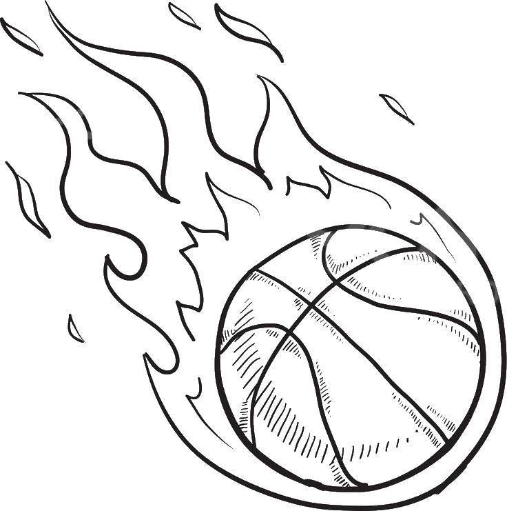 Раскраски Раскраска Огненный мяч баскетбол, Раскраски