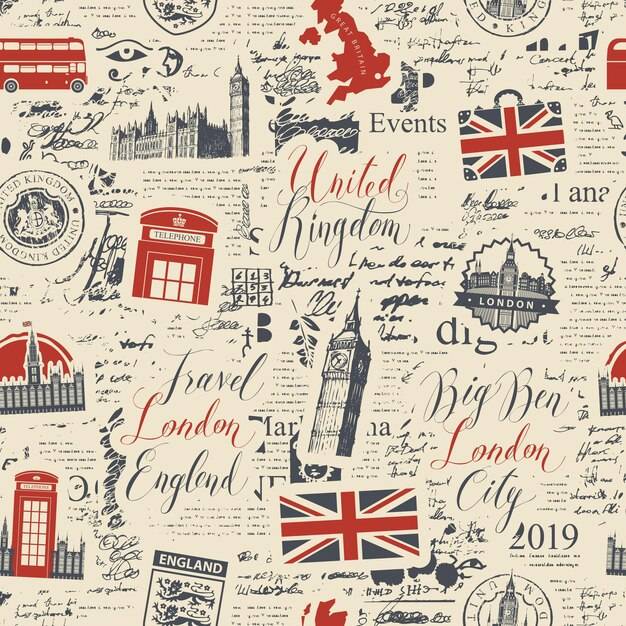 Баннер с бесшовным рисунком на темы великобритании и лондона