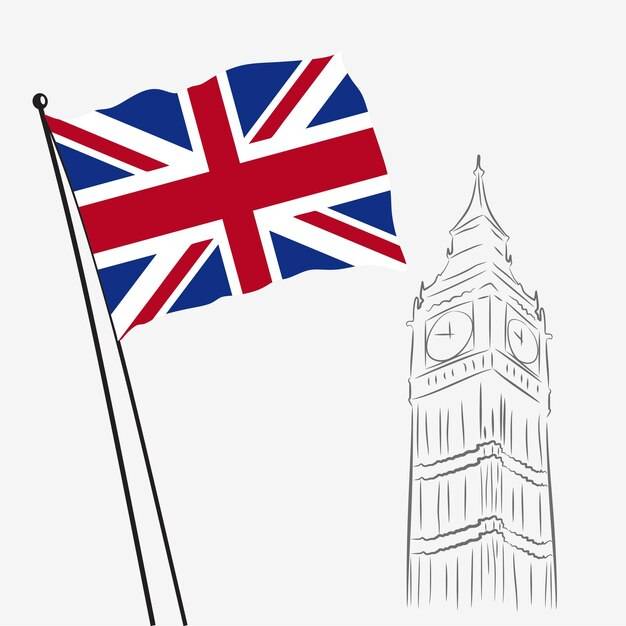 Флаг соединенного королевства с большим беном в векторном дизайне баннера дизайн национального дня