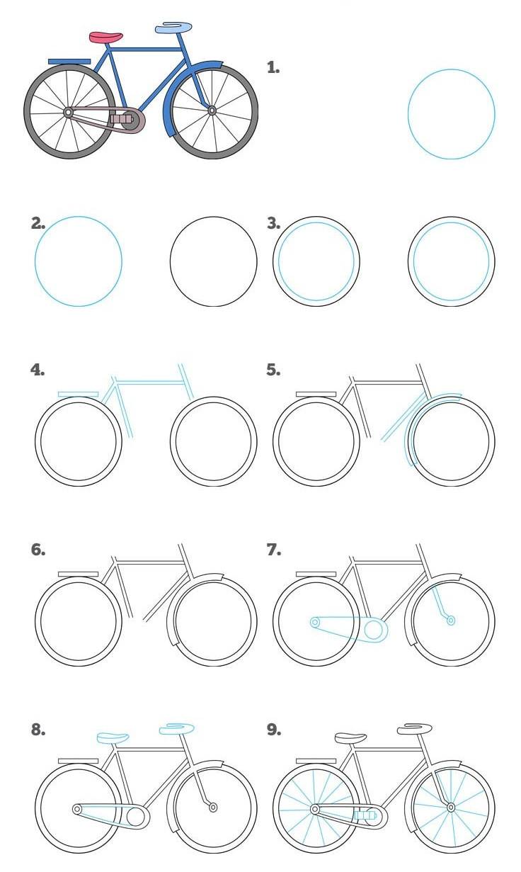 Нарисовать велосипед для детей легко