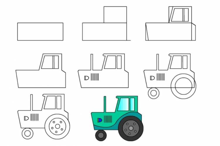 Трактор рисунок поэтапно 