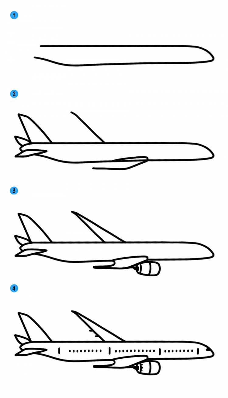 Как нарисовать самолет поэтапно для детей » рисуем самолетик легко и просто карандашом и красками