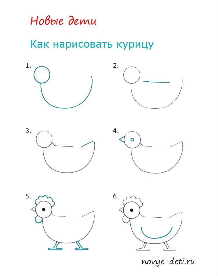 Как нарисовать курицу и цыплёнка поэтапно