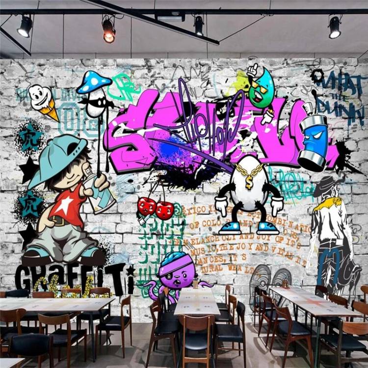 на заказ, Настенные рисунки с рисунком граффити в уличном стиле, с изображением кирпичной стены, гостиной, спальни, ресторана, декоративные фрески на Papel