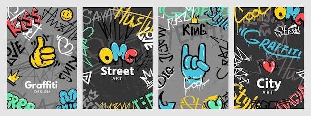 Абстрактные плакаты уличного искусства с лозунгами в стиле граффити