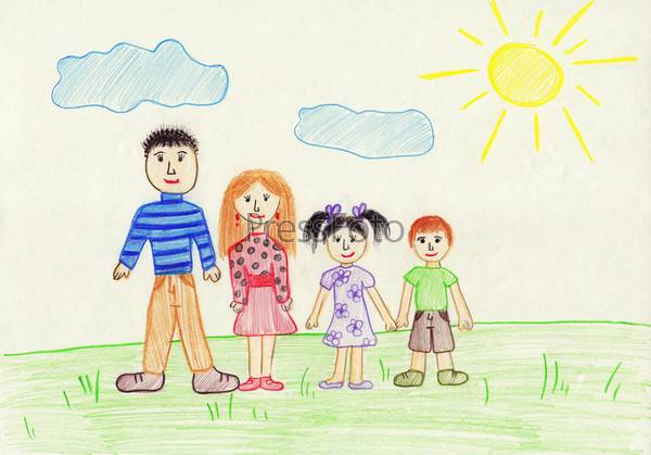 Фотография на тему Детский рисунок Моя семья, цветные карандаши