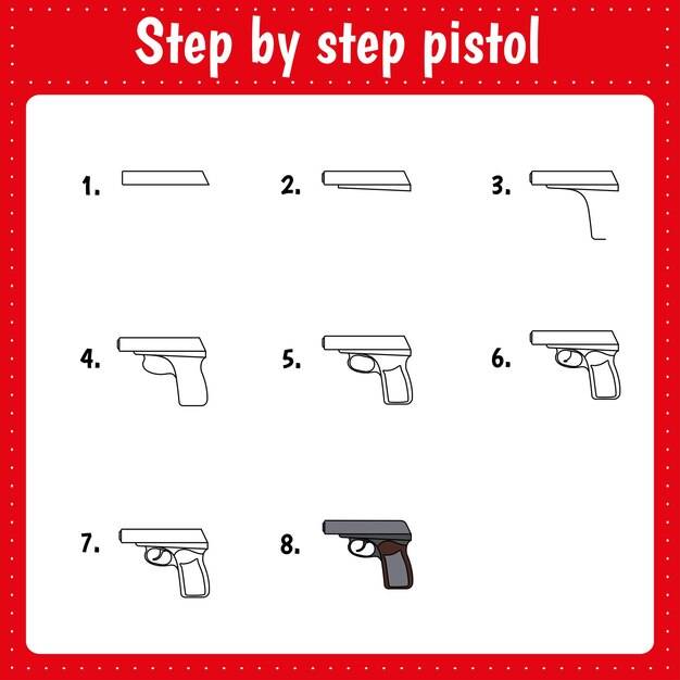 Как нарисовать пистолет развивающая страница для детей