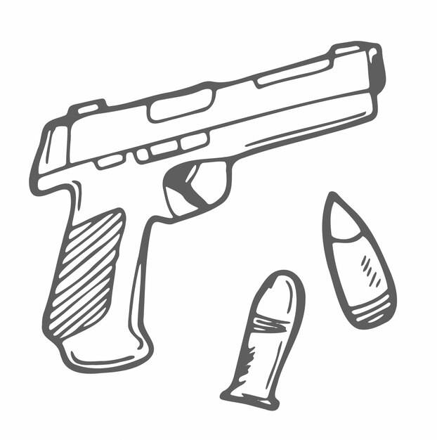 Эскиз пистолета в стиле каракулей в векторном формате