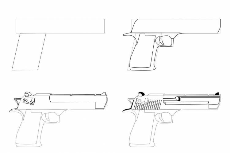 Рисунок пистолета для детей поэтапно 