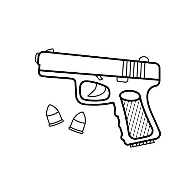 Ручной рисунок детский рисунок мультфильм векторная иллюстрация пули значок пистолета изолированный