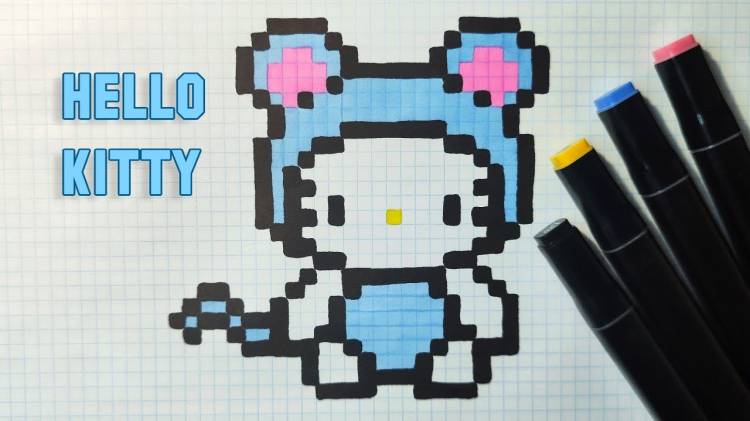 Как нарисовать HELLO KITTY в костюме Мышки по клеточкам