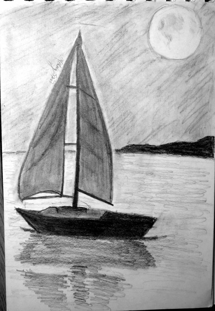 Рисунок для срисовки лодка