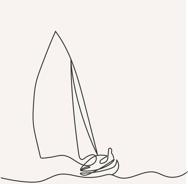 Рисунок парусной лодки, минималистский спортивный дизайн, векторная иллюстрация, простой контурный рисунок, парусный спорт