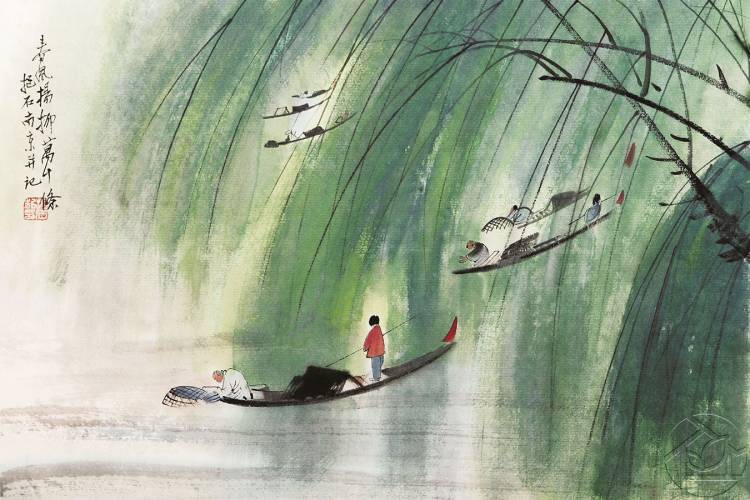 Картины фрески Восточный рисунок На рыбалке