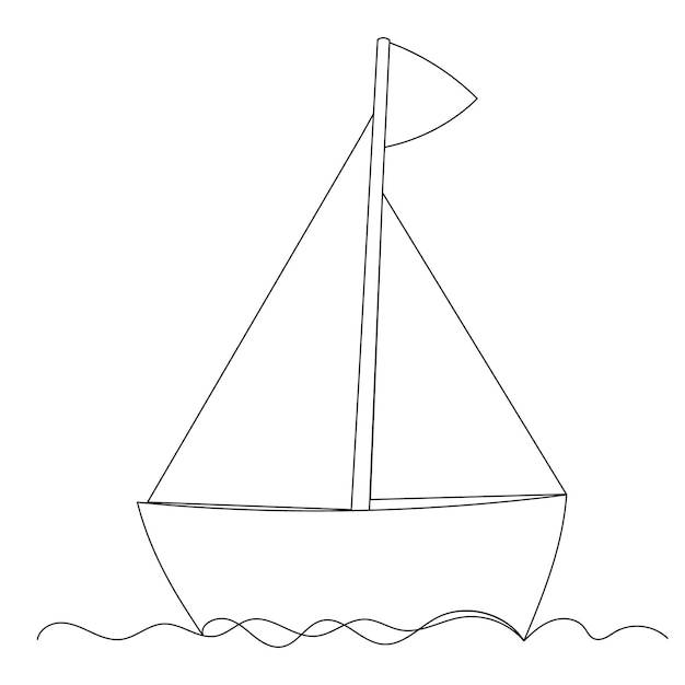 Рисунок лодки эскиз линии, вектор