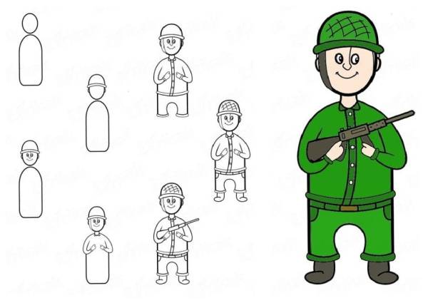 Легкие рисунки солдата 