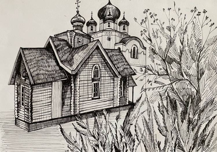 Рисунок церкви карандашом на альбомном листе
