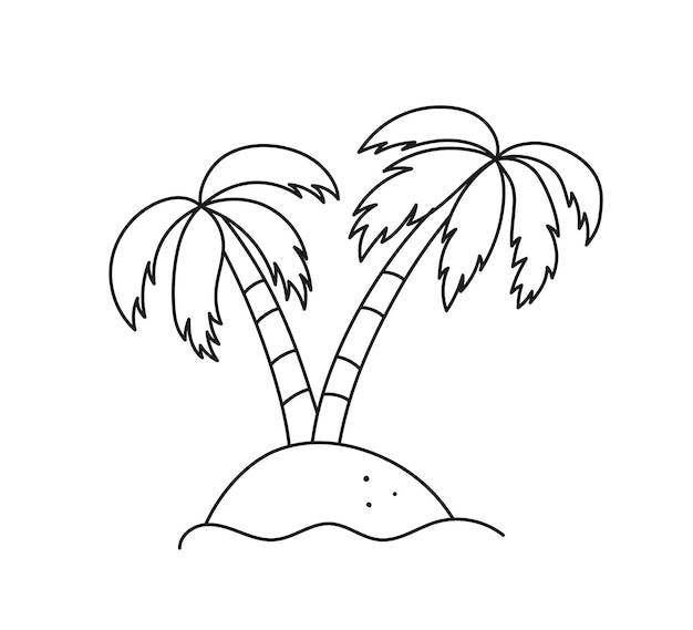 Детские рисунки двух пальм дети каракули пляж ручной рисунок необитаемый остров и пальмы редактируемый штрих векторная иллюстрация на белом фоне